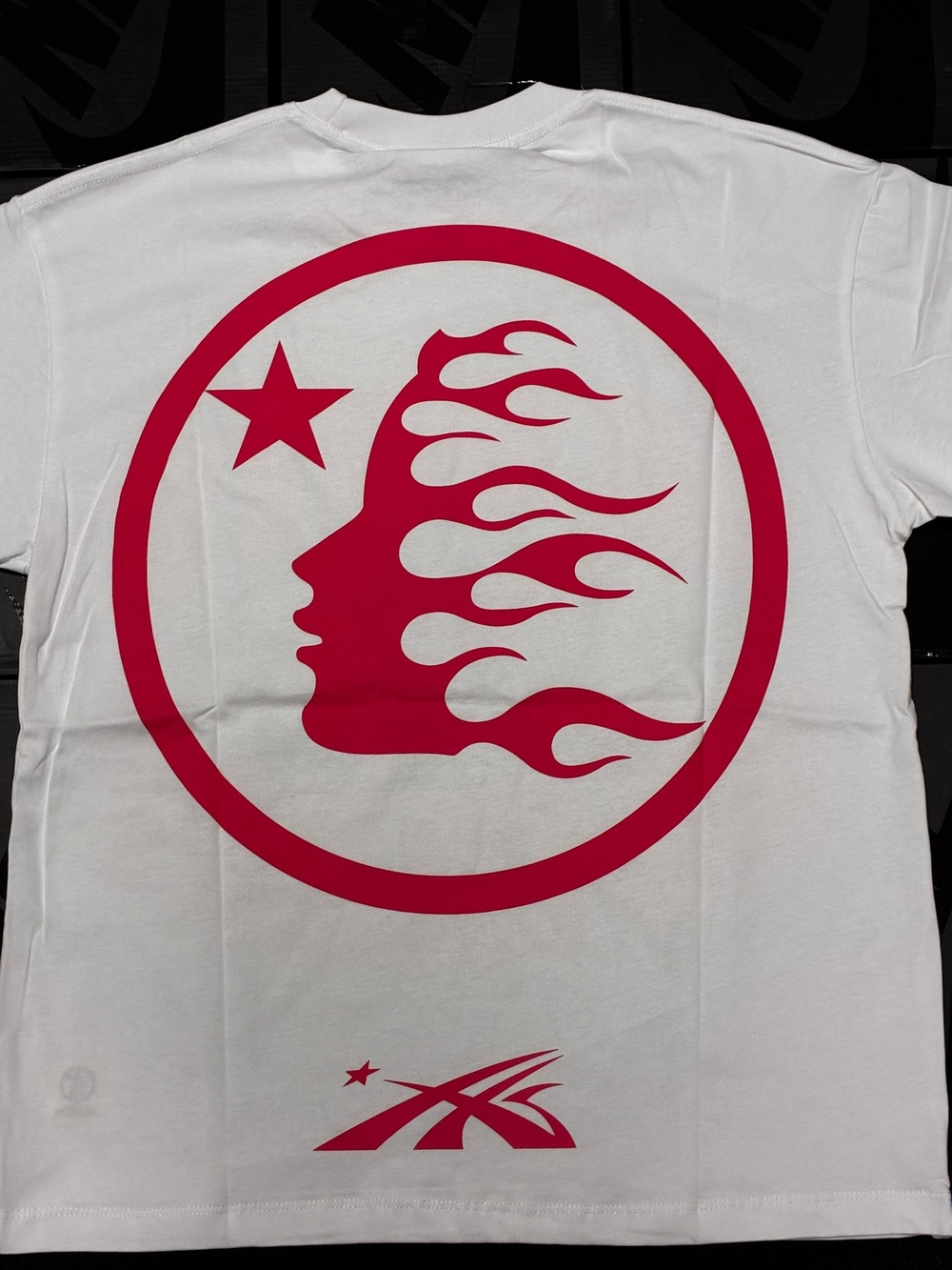 White Graphic Men’s T-Shirt with Red Flame Profile